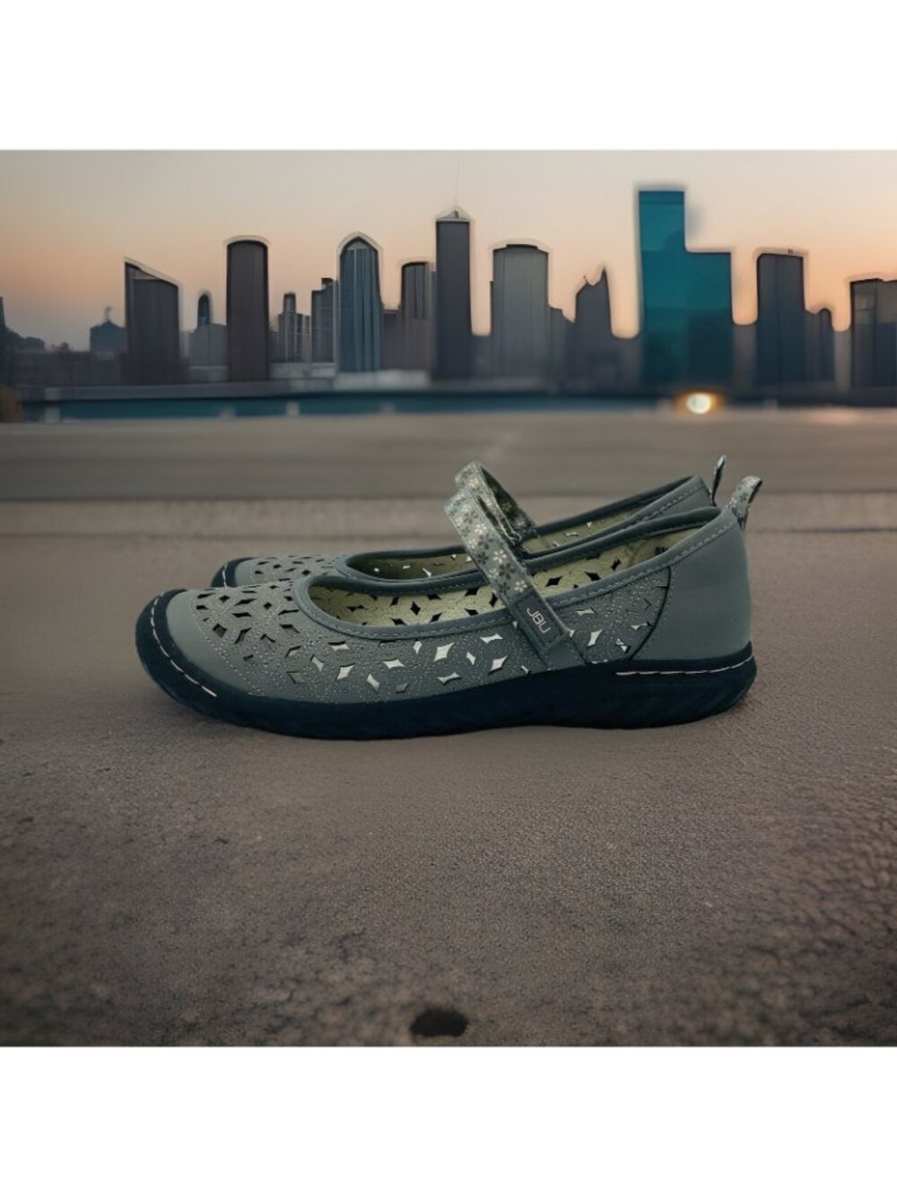JBU By Jambu Duck Shoes Womens Size 8 M Gray Vegan Floral Memory Foam Mary Jane - Picture 2 of 11